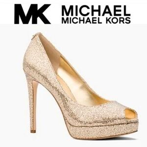 Michael Kors Erika Metallic Gold Leather Platform Heel Pumps Size 7.5